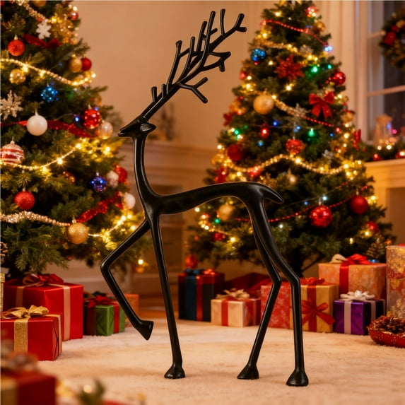 Sulaicai Metal Reindeer Statues Christmas Decor, Modern Xmas Figurines Elegant Indoor Holiday Decor, Christmas Tabletop Ornament for Mantel Fireplace Living Room Bedroom Home Decor (Black)