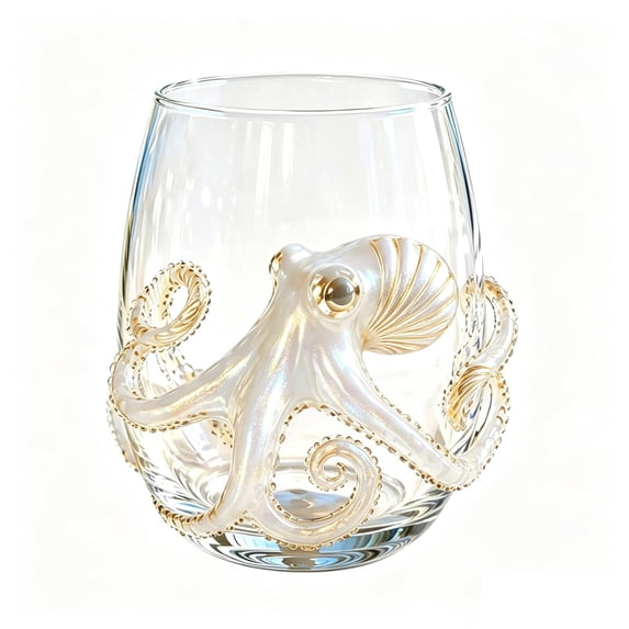 Sulaicai Novelty Marine Animal Stemless Wine Glass, Unique Hand-Painted Flat Marine Animal Pattern Bar Glassware, Coastal Home Decor Gift for Ocean Lovers, A13