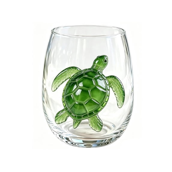 Sulaicai Novelty Marine Animal Stemless Wine Glass, Unique Hand-Painted Flat Marine Animal Pattern Bar Glassware, Coastal Home Decor Gift for Ocean Lovers, A9