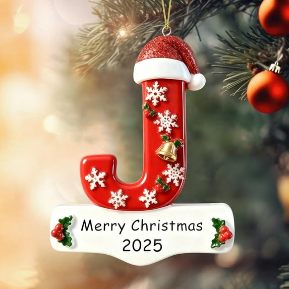 Sulaicai Personalized Initial Christmas Ornaments 2025, 2D Acrylic Personalized A-Z Letter Hanging Ornament for Christmas Tree, Xmas Gifts for Family Friends (J)
