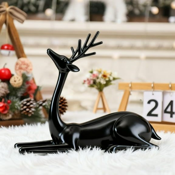 Sulaicai Reindeer Christmas Decor, Black Plastic Reindeer Statues Black Finish European-Style Modern Reindeer Christmas Tabletop Decoration for Mantel Living Room Bedroom Home Decor