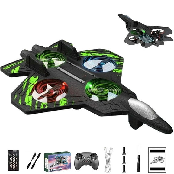 Sulaicai Remote-Controlled Fighter Jet, Foam Remote Control Airplane 360° Tricks Stunt Flights Rc Plane, Foam Remote Control Airplanes RC Planes for Christmas & Birthday Gifts (Green)