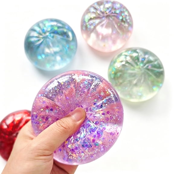Sulaicai Sparkly Dumpling Stress Relief Ball, Slow Rising Transparent Squeeze Fidget Ball for Adults Anxiety Relief, Calming Desk Tool, Random Color