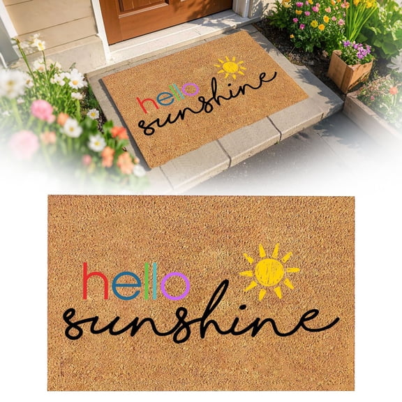 Sulaicai Sunshine Coir Doormat, Non-Slip Front Door Mat with Sun Print for Entryway (Multicolor)