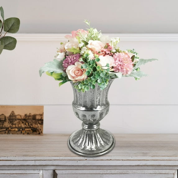 Sulaicai Vintage Vase for Flowers Decorative Plant Pots for Table Centerpieces - 6.3'' Small Flower Arrangement Vases for Living Room Home Party Reception Ceremony, 1pcs (Silver)