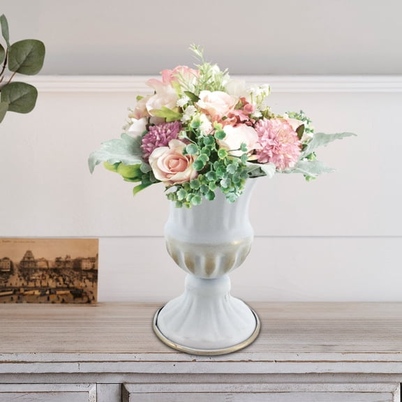 Sulaicai Vintage Vase for Flowers Decorative Plant Pots for Table Centerpieces - 6.3'' Small Flower Arrangement Vases for Living Room Home Party Reception Ceremony, 1pcs (White)