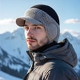 thumbnail image 1 of Sulaicai Winter Beanie with Brim and Ear Flaps, Coldshield Trapper Hat, Outdoor Warm Fleece Lined Knit Hat Stocking Caps for Men Women (Black), 1 of 5