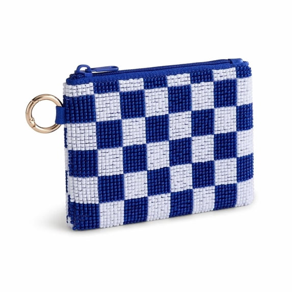 Sulaicai Women's Football Game Day Beaded Zipper Coin Purse with Key Ring, Compact Sports Themed Mini Clutch Wallet for Game Day & Daily Use