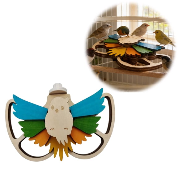 Sulaicai Wood Parrot Foraging Feeder, Interactive Puzzle Feeder for Small & Medium Birds, 6 Hidden Food Holes, Movable Feathers & Easy Cage Mount