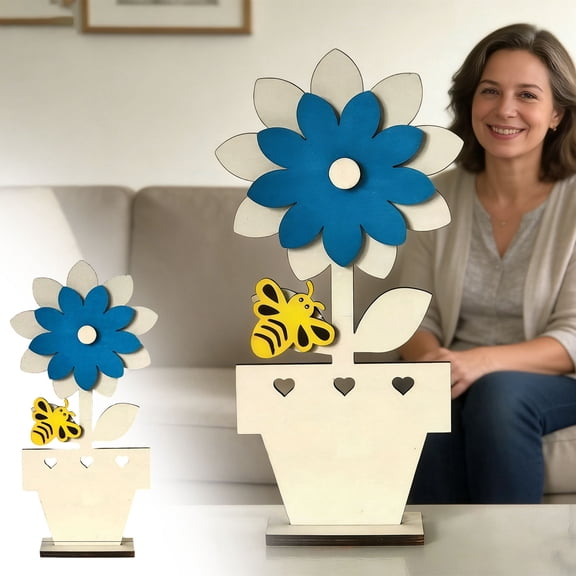 Sulaicai Wooden Flower Gift Exquisite Desktop Display Gift, Mother's Day Wooden Flower with Bee Tabletop Decor, Farmhouse Floral Ornament for Home & Office Gifting