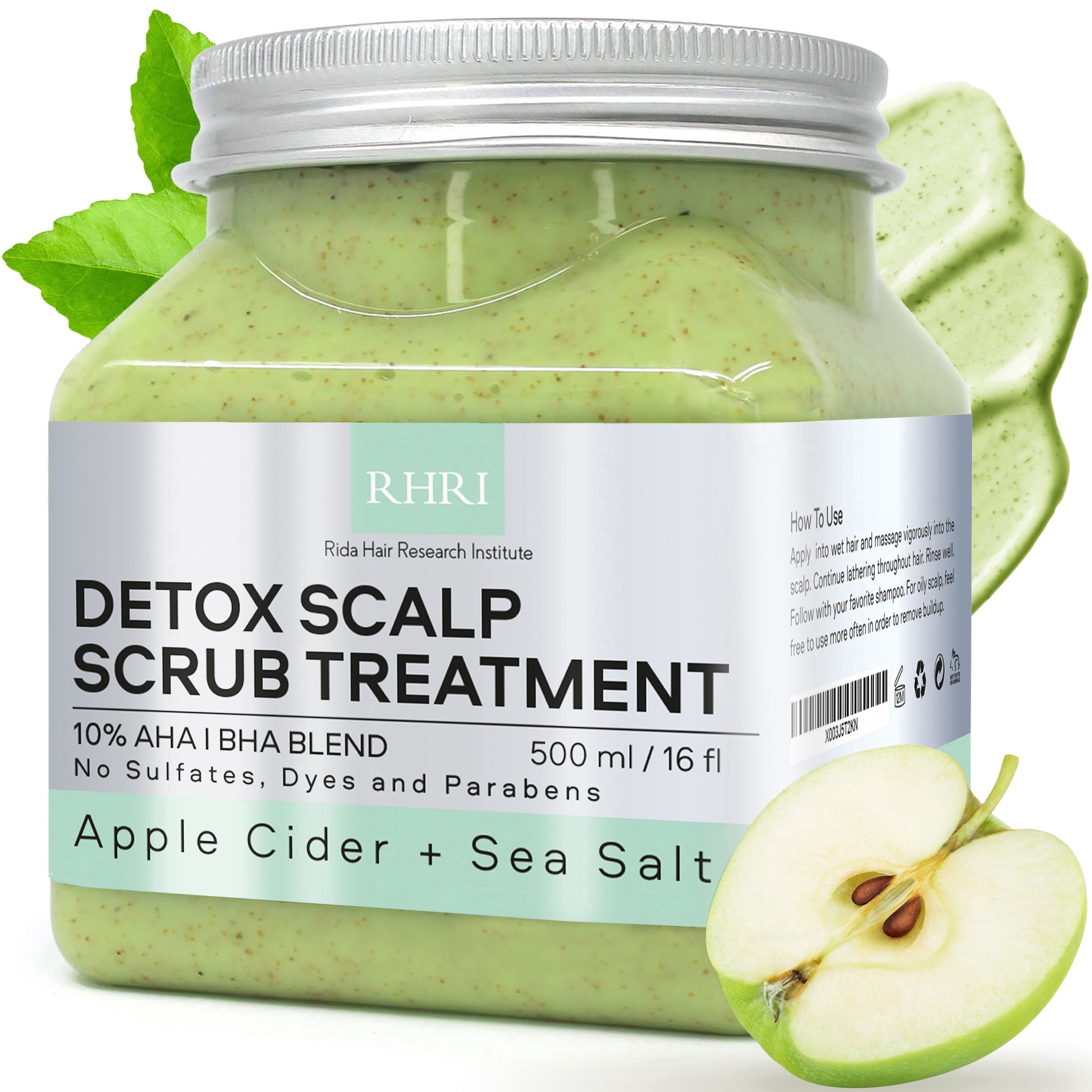 Sulfate-Free Green Scalp Scrub with Apple Cider & Sea Salt | Exfoliating Hair & Scalp Treatment for Detox, Dandruff & Build-Up | Scalp Exfoliator Scrub | Natural & Refreshing Hair Scalp Scrub