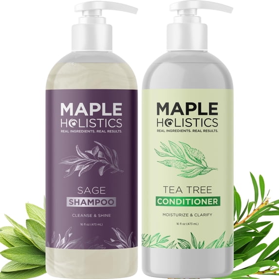 Sulfate Free Shampoo and Conditioner Set - Tea Tree Sage and Rosemary Shampoo and Conditioner for Dry Flaky Scalp Care - Deep Cleansing Color Safe Shampoo and Conditioner for Damaged Dry Hair Care