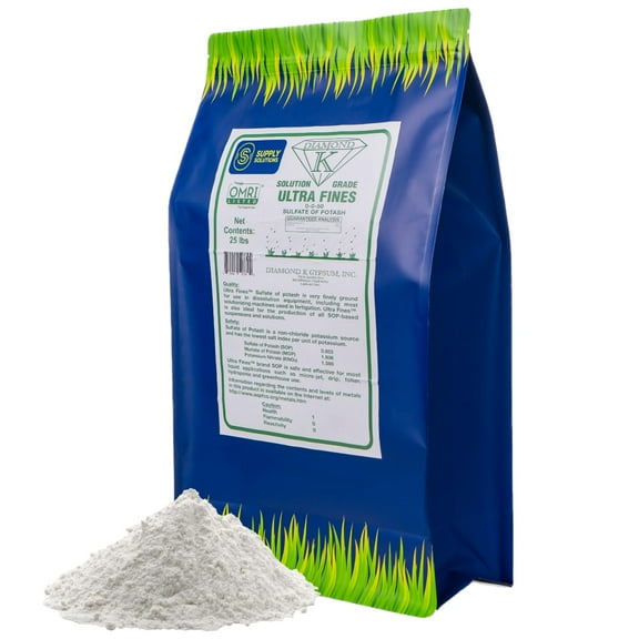 Sulfate of Potash 0-0-50 - Organic Potash Fertilizer - Suitable for Fertigation, Drip Systems, Foliar, Hydroponics, Greenhouse Use - Ideal for Flowers, Fruits, Gardens (25 Pounds)