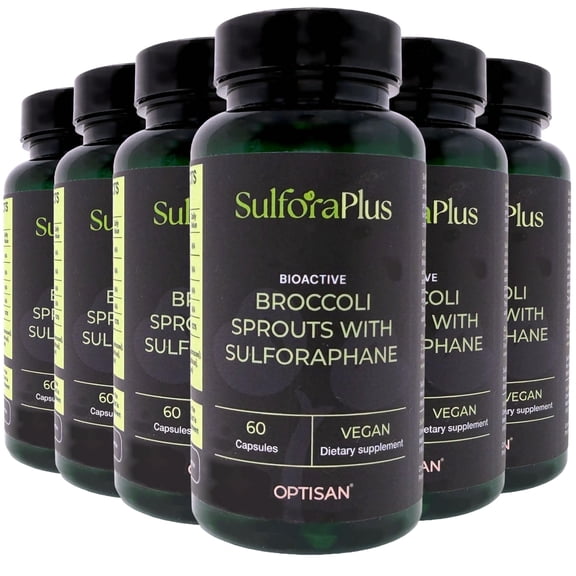 SulforaPlus Bioactive Broccoli Sprout Capsules with Sulforaphane, 100% Organic and Vegan, High Bioavailability, Supports Immune Function & Cellular Defense, 100% Sprouts, No Fillers (6 Month Supply)