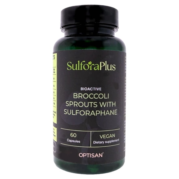 SulforaPlus Bioactive Broccoli Sprouts with Sulforaphane 100% Organic and Vegan, 100 Grams Equivalent, Contains only Whole Broccoli Sprouts and Natural Enzymes, 60 Capsule Bottle (1 Month Supply)