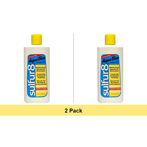 Sulfur 8 Aqua Blue Medicated Dandruff Shampoo - 2 Pack Bundle