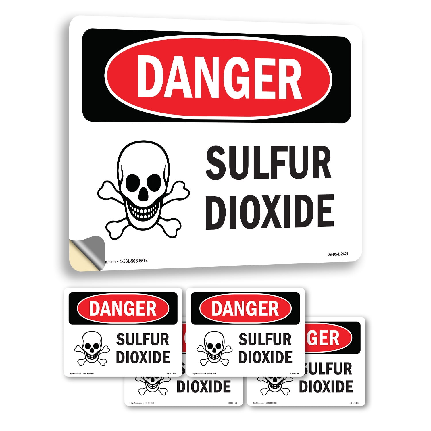 Sulfur Dioxide OSHA Danger Vinyl Decal Label 10 Inch x 7 Inch - 5 Pack ...