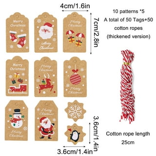 50 Pieces Christmas Kraft Paper Gift Tags，Christmas Present Tags Brown Xmas  Hang Labels DIY Handmade Gift Wrapping Paper Labels Santa Claus Hang Tag