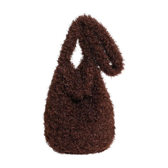 Sulgyt Fluffy Purses for Women, Cute Fuzzy Tote Handbag, Plush Y2K Hobo Shoulder Bag, Faux Fur Clutch Bag Brown