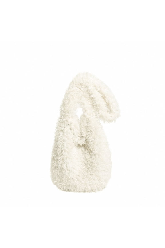 Fluffy Purses for Women, Cute Fuzzy Tote Handbag, Plush Y2K Hobo Shoulder Bag, Faux Fur Clutch Bag White