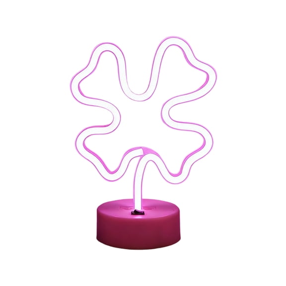 Sulgyt Neon Signs Lights Four-leaf Clover Shape USB & Battery Powered Night Lamp Decoration for Wedding Birthday St. Patrick's Day Party (Pink)