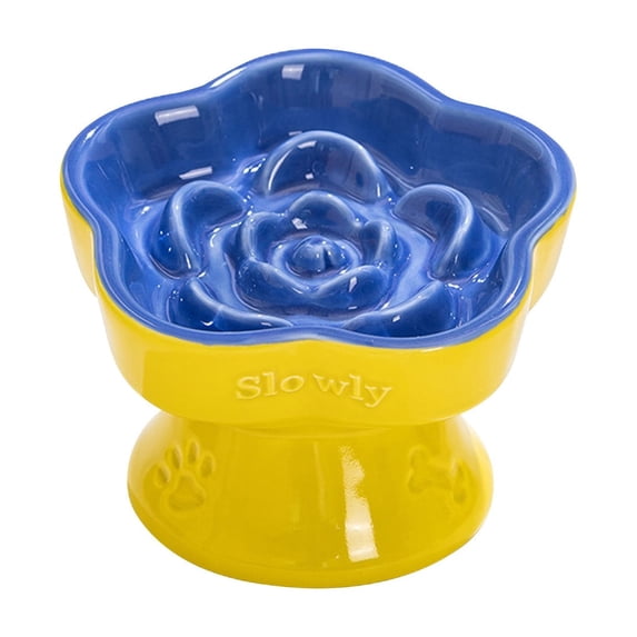 Sulgyt Pet Slow Feeder Bowl, Elevated and Tilted Ceramic Slow Feeder Bowl for Cats and Small Dogs, Raised Pet Bowl for Dry and Wet Food, Prevents Vomiting and Choking