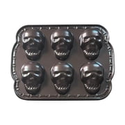 Sulgyt Skull Baking Pan 6 Cavities 3D Skull Baking Mold for Pizza Metal Cake Mold Bakeware for Ice Cupcake Chocolate Pizza Jelly Candy Pudding