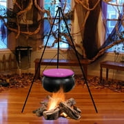Sulgyt Witchs Cauldron Halloween Decoration Black Plastic Large Witch Cauldron On Tripod with Lighting Decorative Cauldron Halloween Decoration