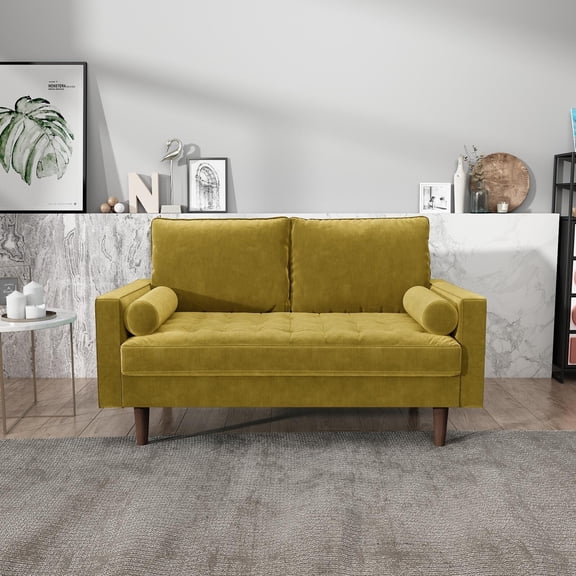 Sulina Velvet LivingRoom Loveseat - N/A Goldenrod