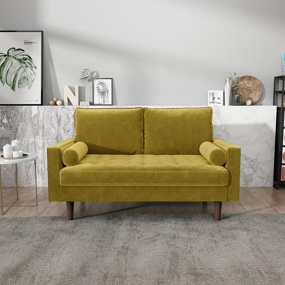 Sulina Velvet LivingRoom Loveseat - N/A Goldenrod