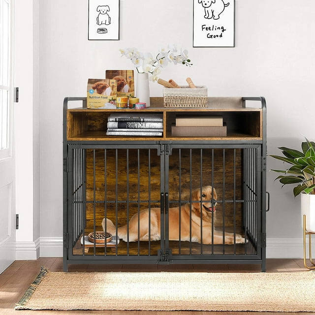 Sulives 41 inch Dog Crate Furniture for Large Dogs,Wooden Dog Crate