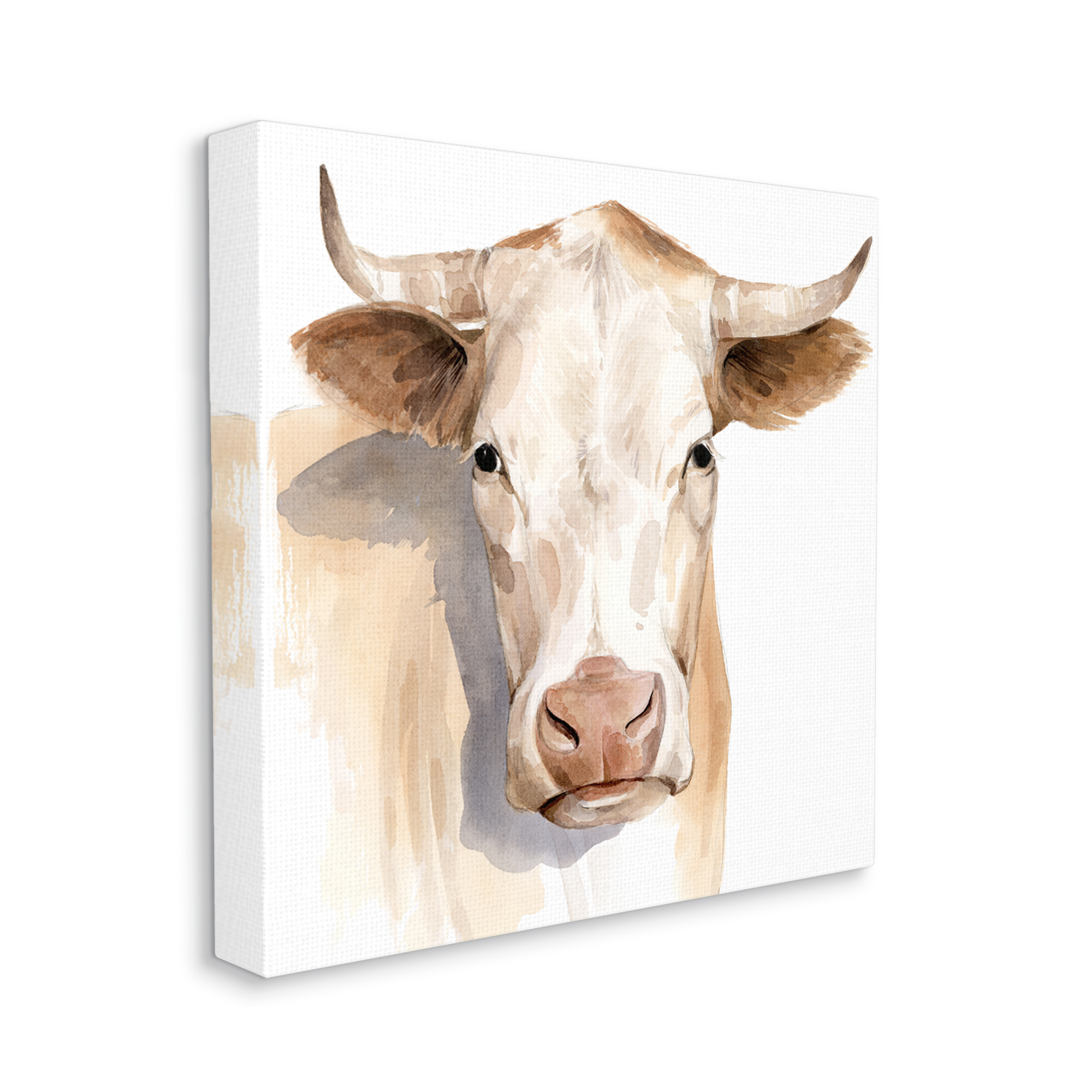 Sulking Cow Portrait Soft Tone Brown Animals & Insects Gallery-Wrapped Canvas Print Wall Art, 17x17
