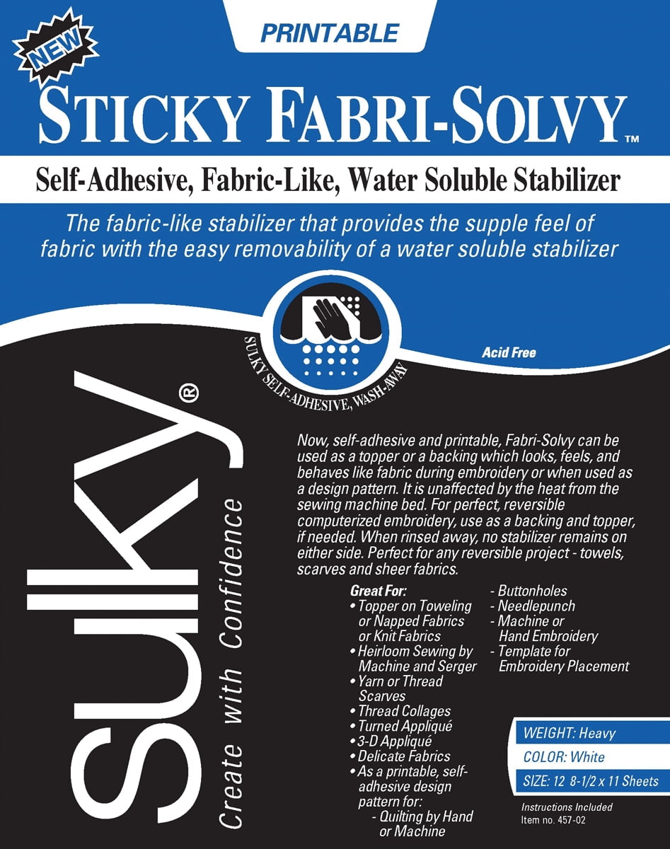 Sulky Stick N Stitch Self Adhesive Wash Away Stabilizer Twelve Sheets of 8-1/2 x 11