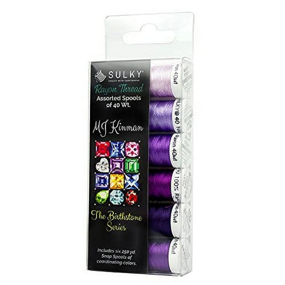 Sulky Of America MJ Kinman Birthstone Series Rayon 942 6-pack assortment February Amethyst Thread, multiple