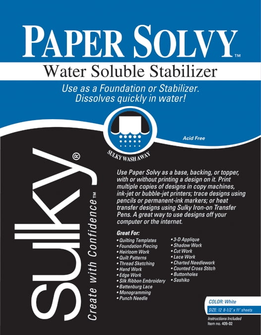 Sulky 457-02 Sticky Fabri-Solvy Stabilizer-8.5X11 12/Pkg, New