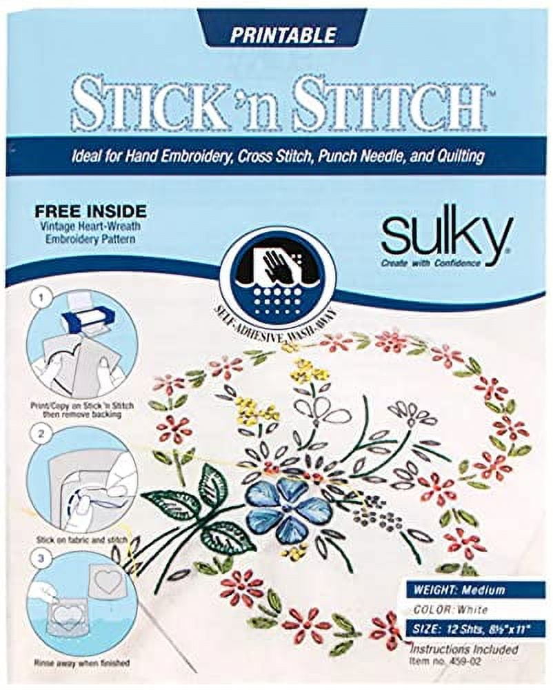 Sulky Stick N Stitch Self Adhesive Wash Away Stabilizer Twelve Sheets of 8-1/2 x 11