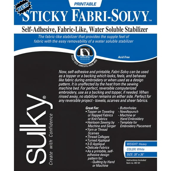 Sulky Sticky Fabri 36 Inch Fabric Stabilizers 20 Inch