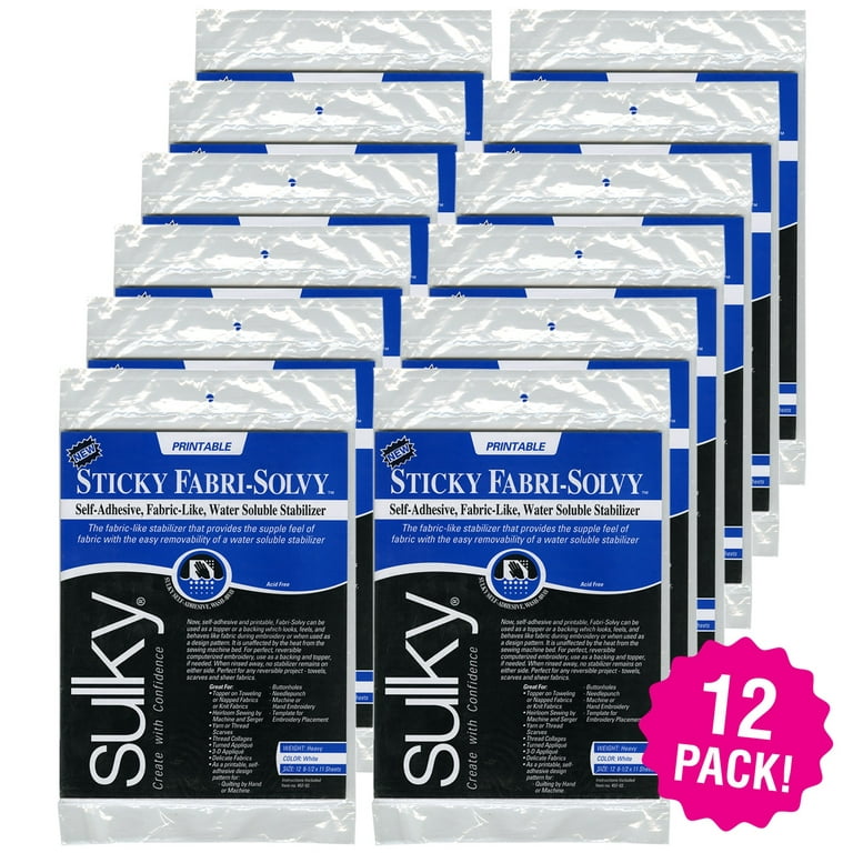 Sulky Sticky Fabri-Solvy Stabilizer 8.5X11 12 count, Multipack of 12