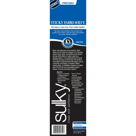 Sulky Sticky Fabri-Solvy Stabilizer Roll, 12" X 6 Yds