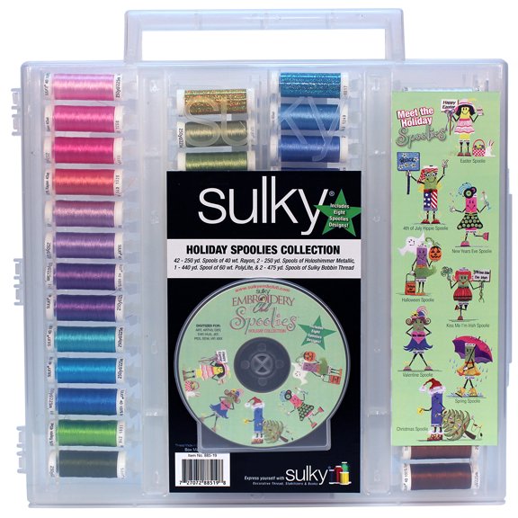 Sulky, Slimline Case with Holiday Spoolie Thread Collection - 47 Spools