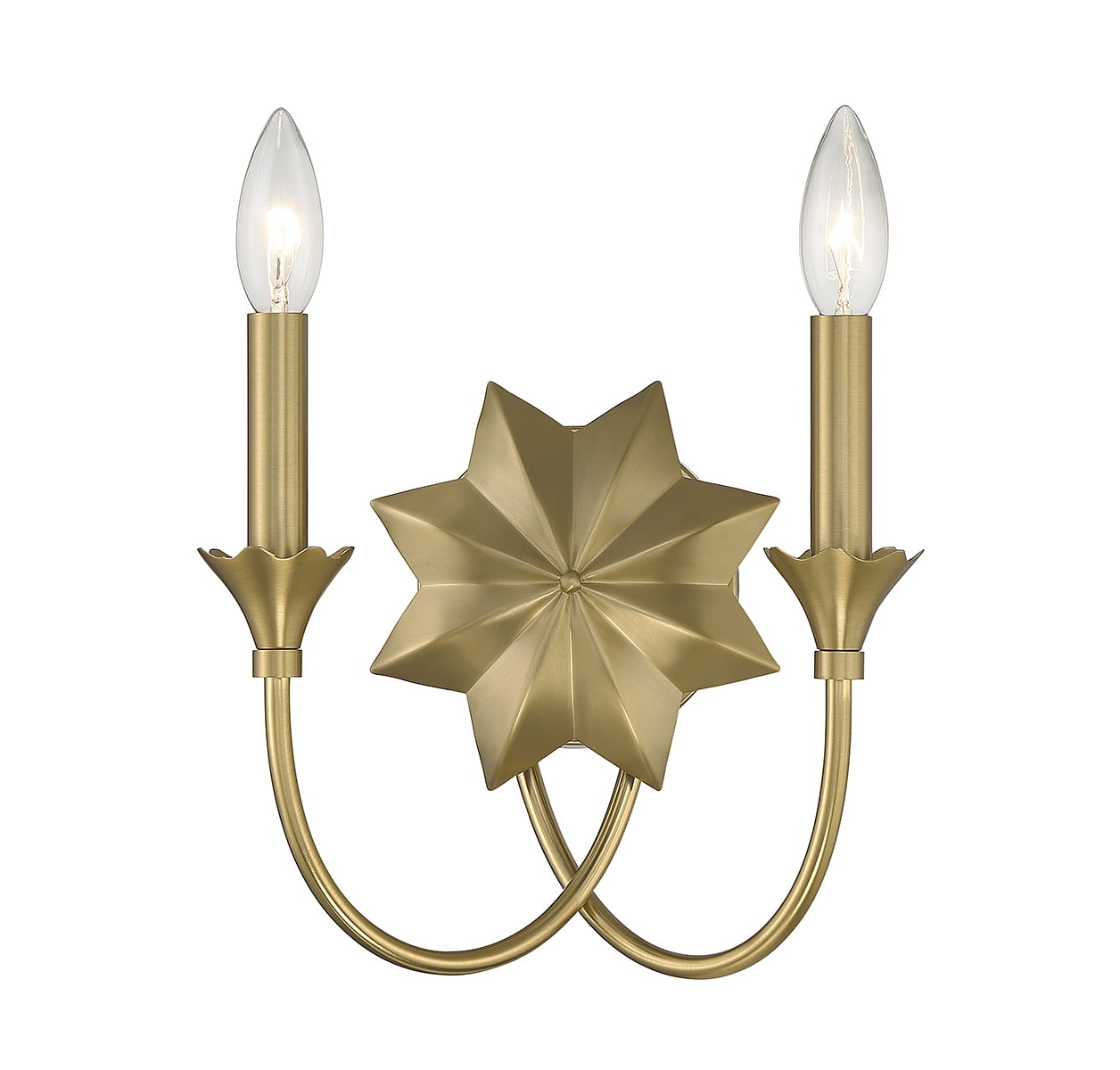Warm Brass 2-Light Dimmable Wall Sconce with Star Design