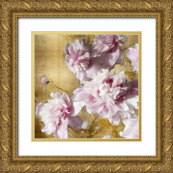 Sullivan, Shawna 15x15 Gold Ornate Wood Framed with Double Matting Museum Art Print Titled - Peonies on Gold II
