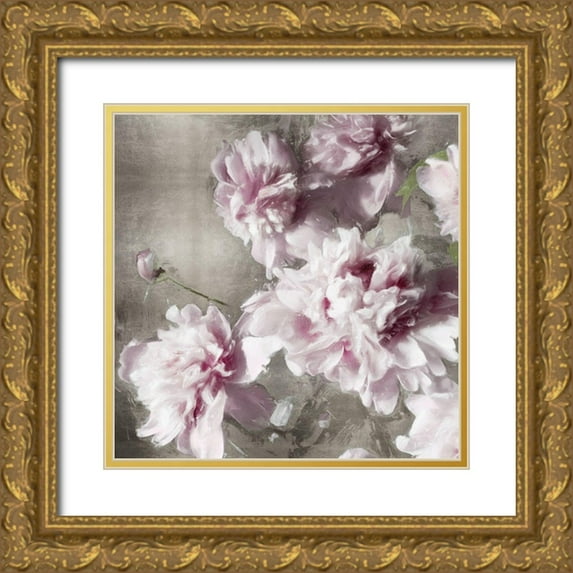 Sullivan, Shawna 15x15 Gold Ornate Wood Framed with Double Matting Museum Art Print Titled - Peonies on Silver II
