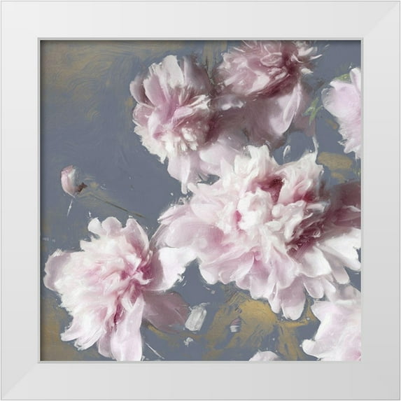 Sullivan, Shawna 26x26 White Modern Wood Framed Museum Art Print Titled - Peonies on Gray and Gold II