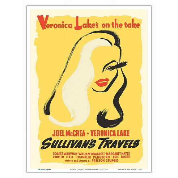 Sullivan’s Travels - Starring Joel McCrea Veronica Lake - Directed by Preston Sturges - Vintage Film Movie Poster c.1941 - Master Art Print (Unframed) 9in x 12in
