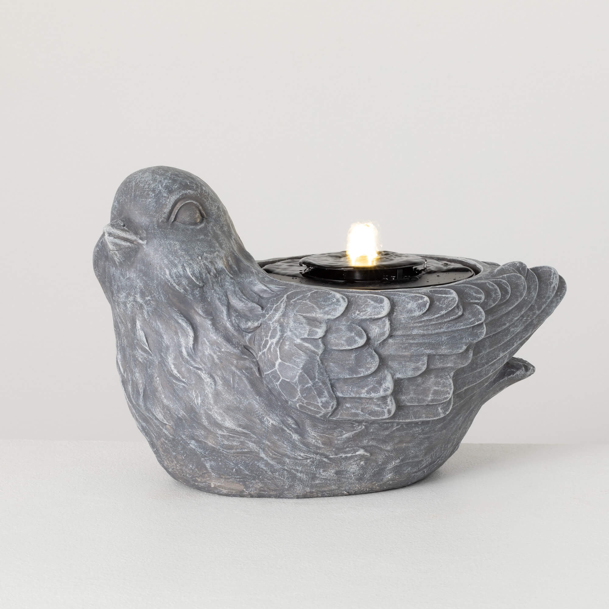 Gray Resin Bird Fountain with Classic Stone Finish