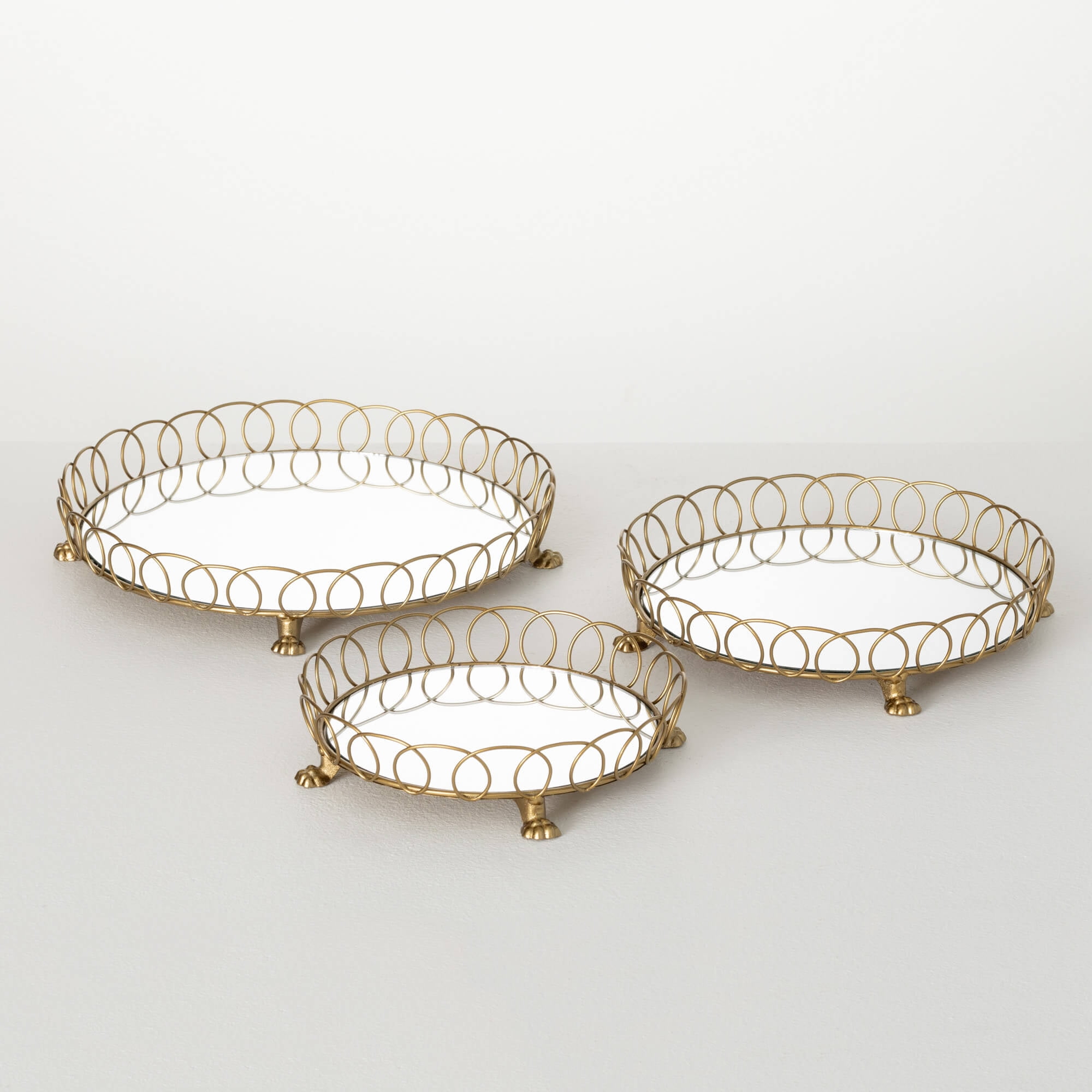 Sullivans 12.5", 10.5" & 8.5" Gilded Gold Mirror Tray Set of 3, Metal