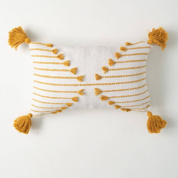 Sullivans 14.75" White And Gold Lumbar Pillow, Cotton