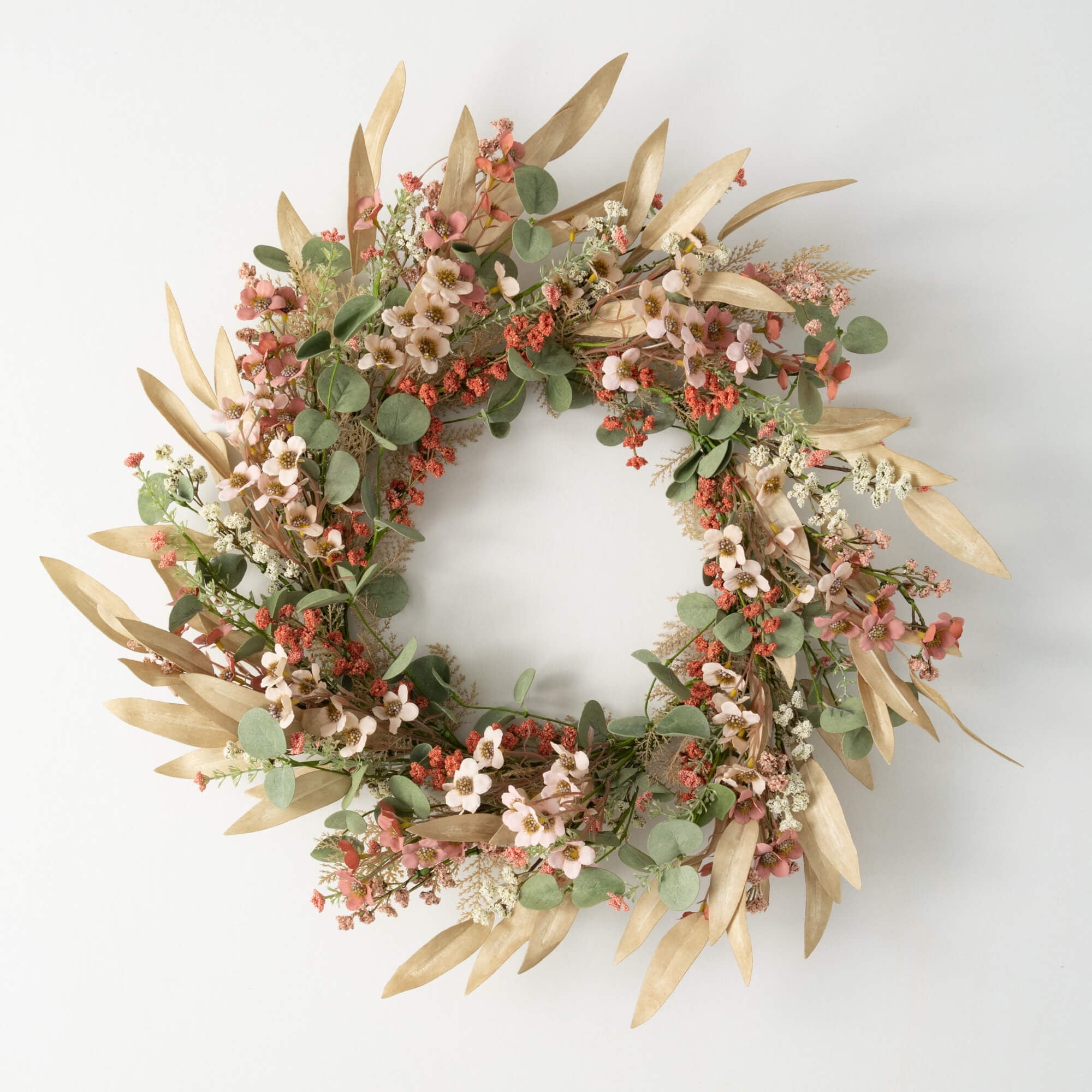 24-Inch Multicolor Artificial Eucalyptus and Rust Flower Spring Wreath