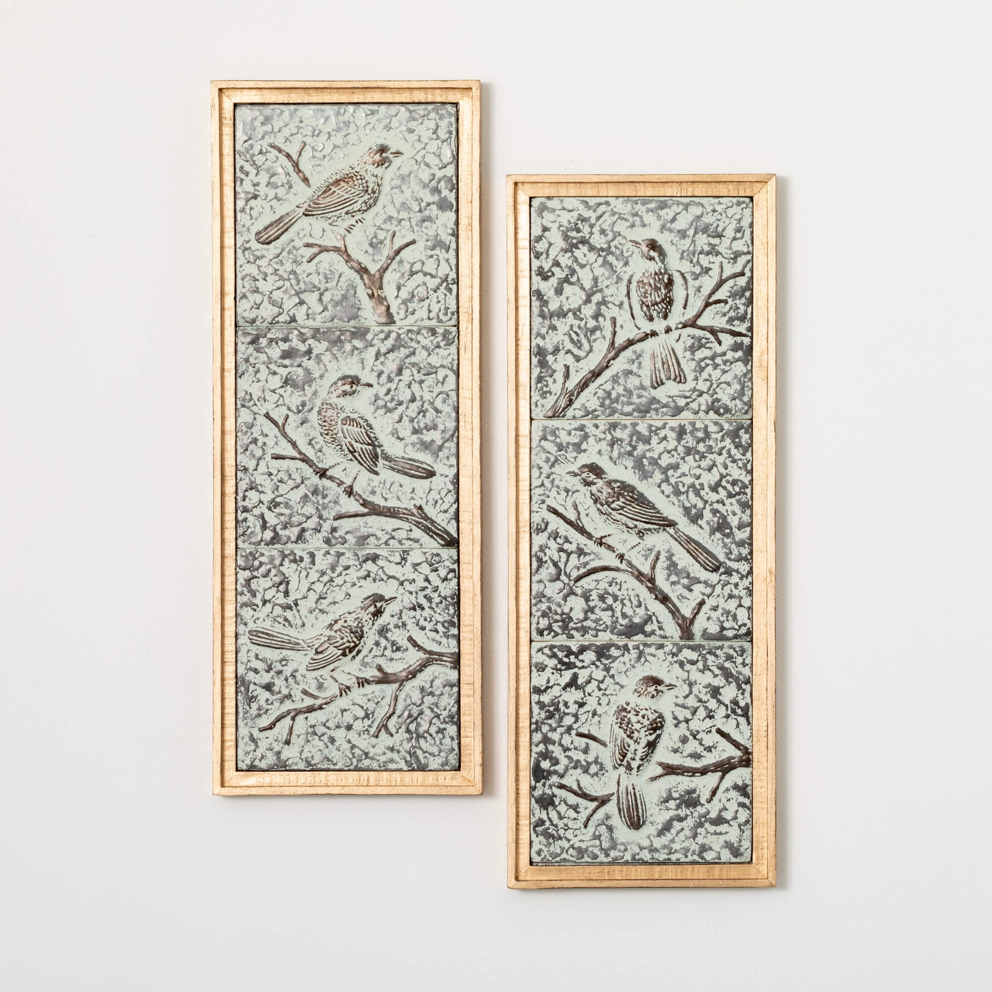 31.5" Soft Green and Blue Bird Metal Wall Decor Set